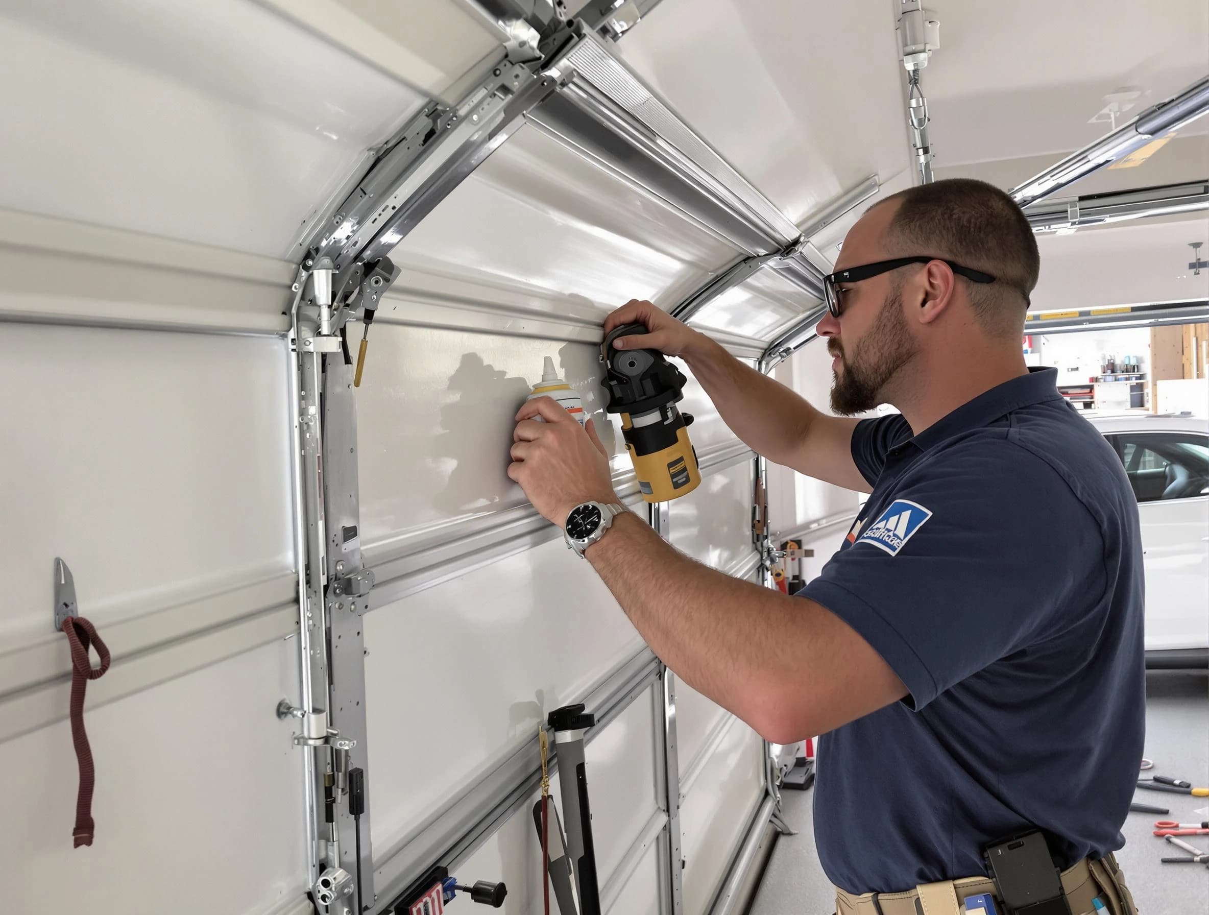 Exeter Garage Door Repair technician performing comprehensive noise reduction service in Exeter