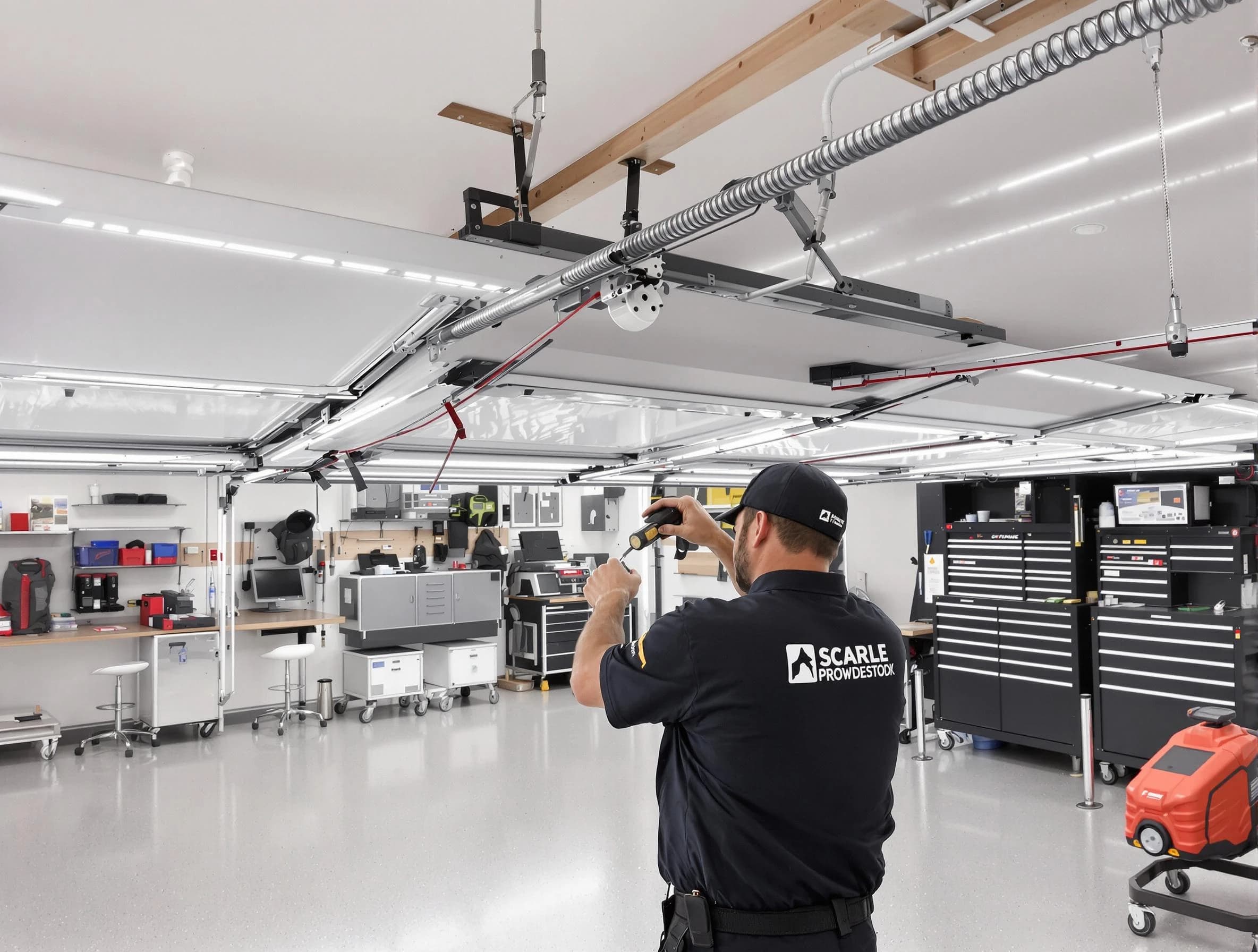 Exeter Garage Door Repair technician repairing overhead garage door in Exeter
