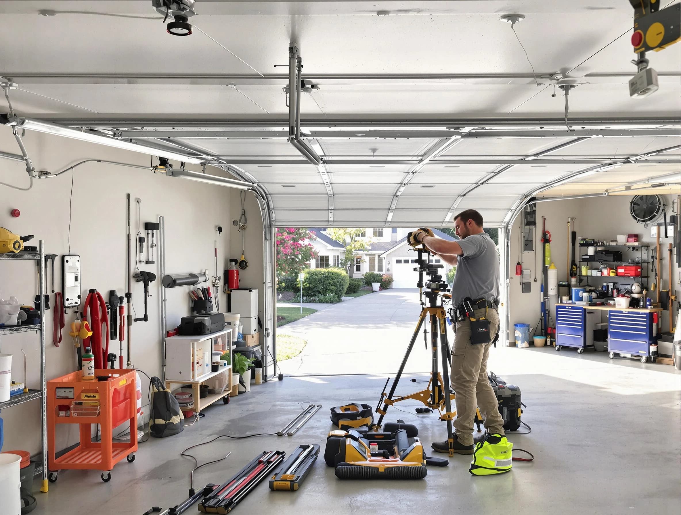 Exeter Garage Door Repair specialist performing laser-guided track alignment in Exeter