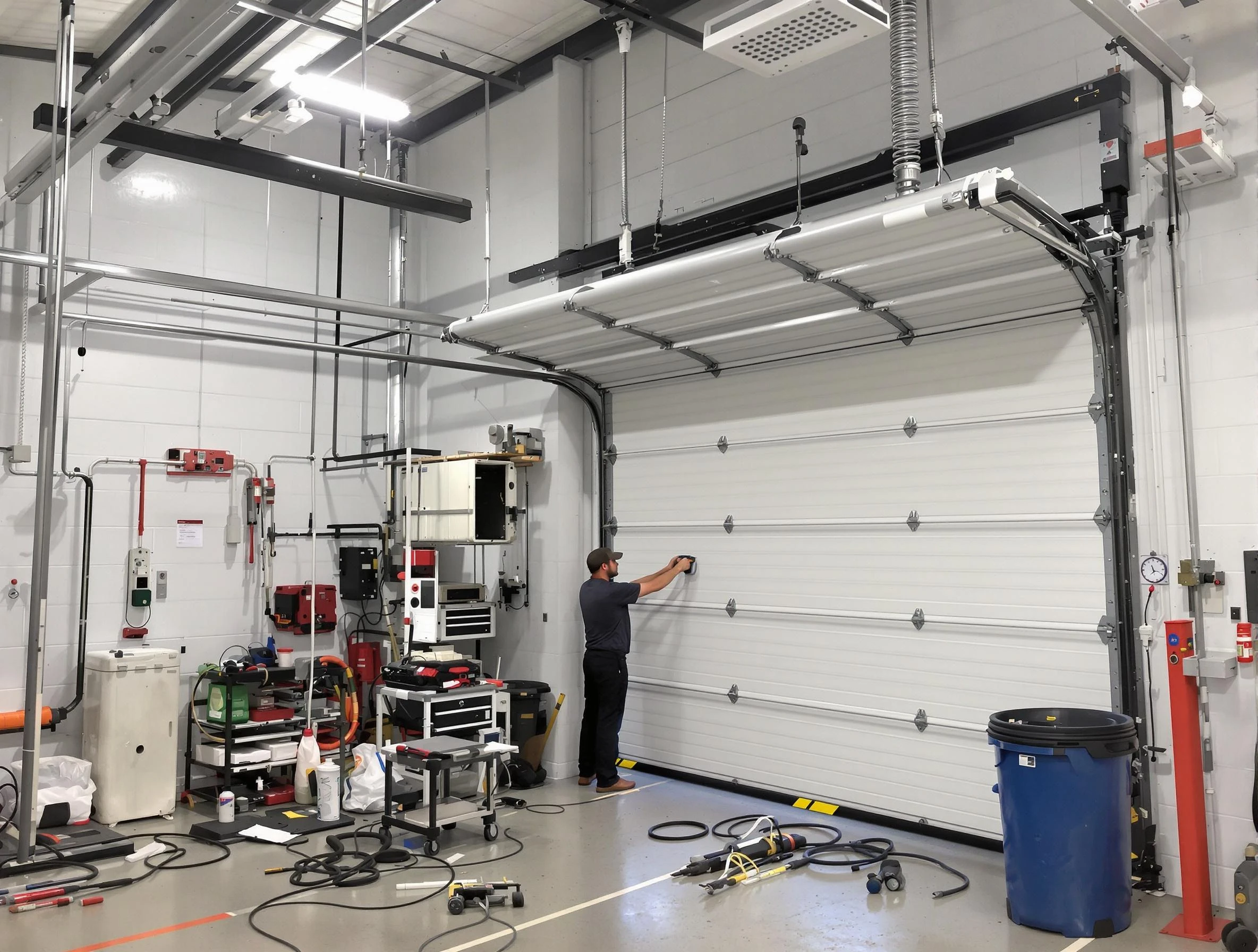 Exeter Garage Door Repair certified technician performing commercial door repair at a Exeter business facility