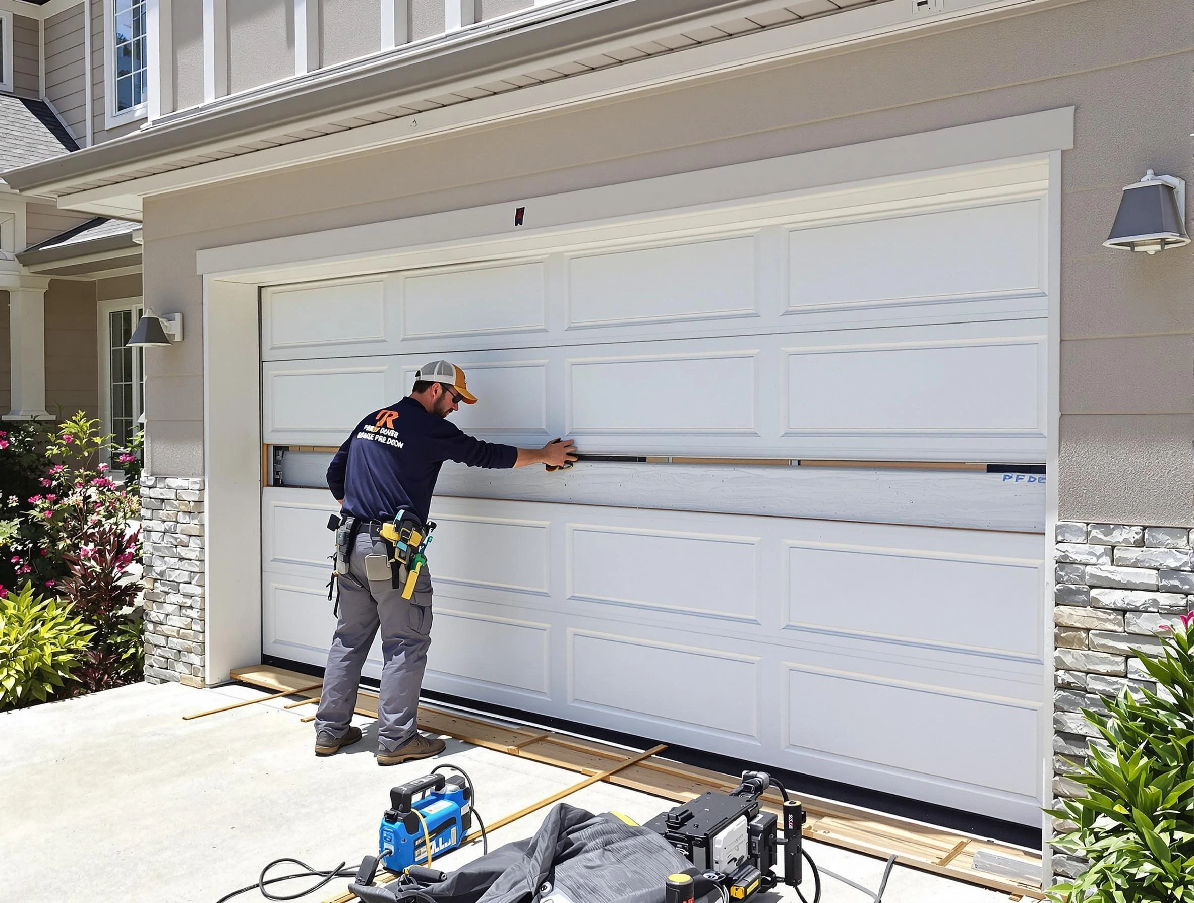 Exeter Garage Door Repair team performing complete garage door replacement at Exeter residence