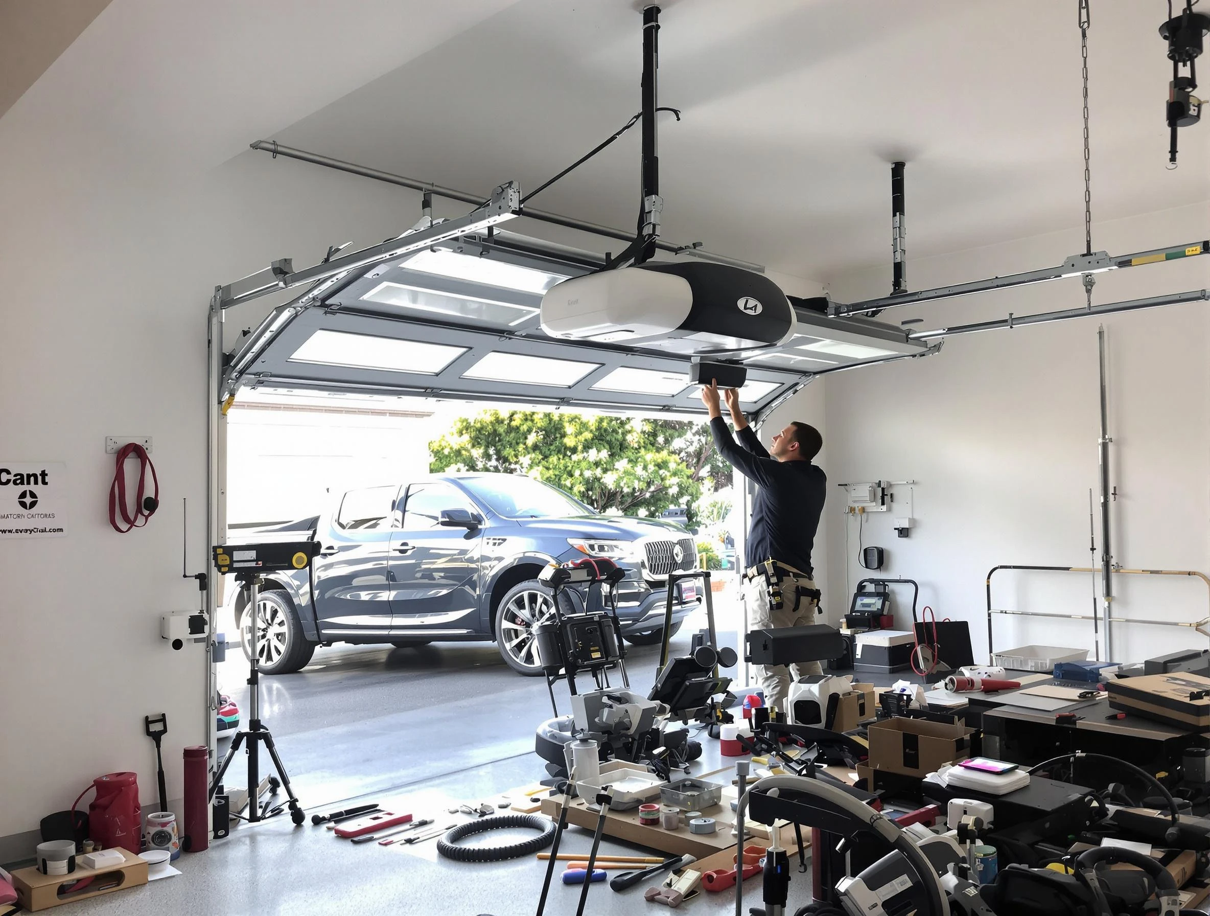 Exeter Garage Door Repair specialist installing smart garage door opener system in Exeter home